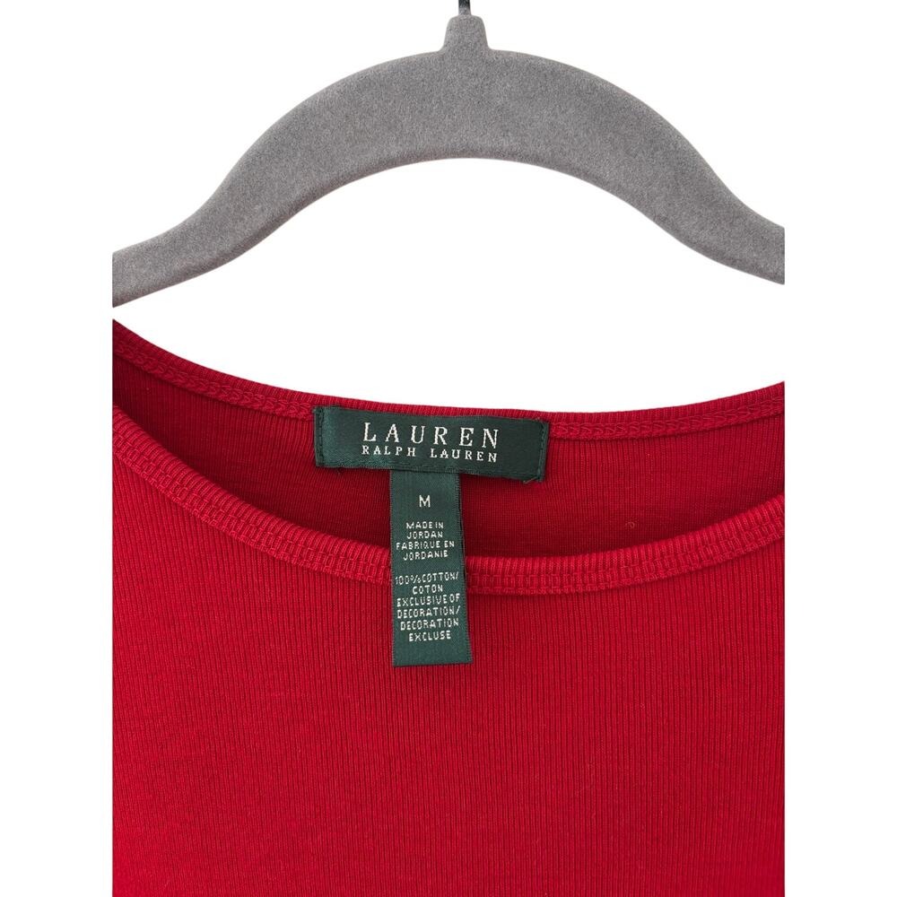 Lauren Ralph Lauren Red Long Sleeve Cotton Knit Top Womens Medium M Classic - Picture 6 of 9